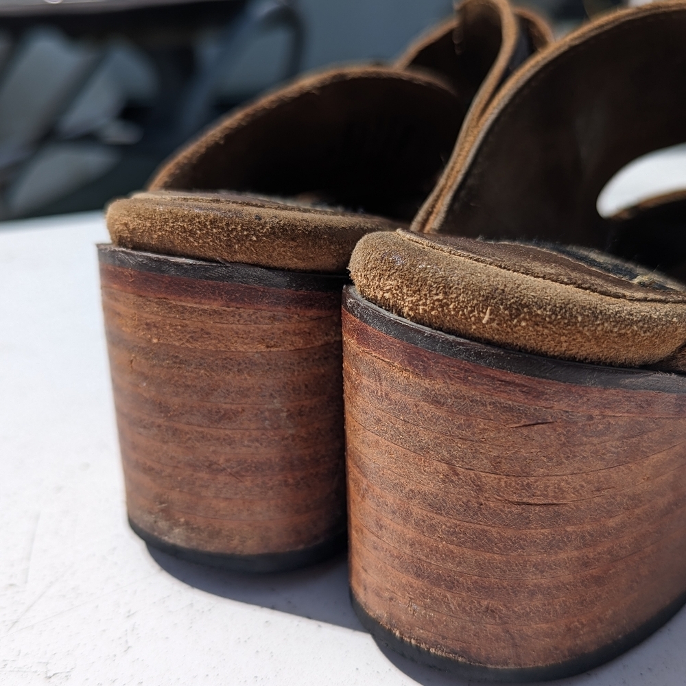 FREEBIRD | Caprice Cognac Brown Distressed Leather Sandals Size 8 - Picture 11 of 15